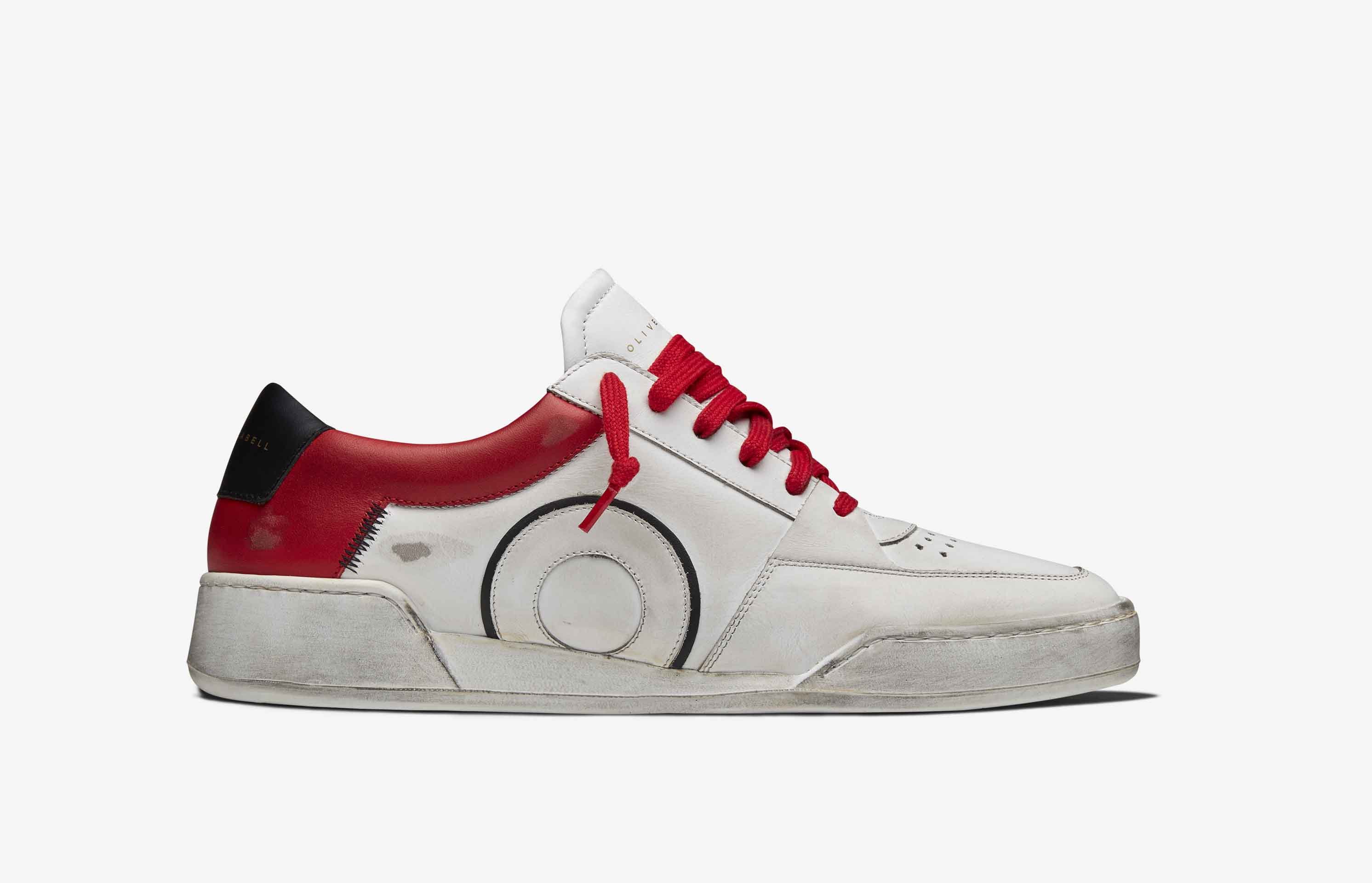 Oliver Cabell Court Mens Trainers White/Red/Black UK-890152